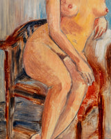 Seated Nude Oil Painting by Bertrand, France, 1950's