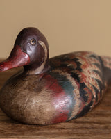 Red-Brown Painted Wood Duck Decoy, Sweden, Early 20th Century