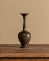 Japanese Bronze Long-Neck Vase Signed Ikken, Japan, Early 20th Century