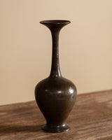 Japanese Bronze Long-Neck Vase Signed Ikken, Japan, Early 20th Century
