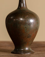 Japanese Bronze Long-Neck Vase Signed Ikken, Japan, Early 20th Century