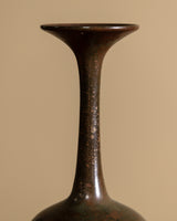 Japanese Bronze Long-Neck Vase Signed Ikken, Japan, Early 20th Century