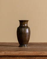 Bronze Ribbed Lotus Vase Signed Yoshida, Kyoto Japan, Meiji Period