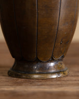 Bronze Ribbed Lotus Vase Signed Yoshida, Kyoto Japan, Meiji Period