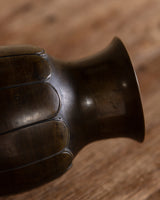 Bronze Ribbed Lotus Vase Signed Yoshida, Kyoto Japan, Meiji Period