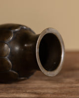 Bronze Ribbed Lotus Vase Signed Yoshida, Kyoto Japan, Meiji Period