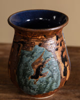 Signed Studio Pottery Vase w/ Eagle, USA, 1970's