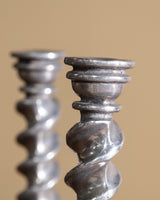 Pair of Silver Swirl Metal Candlesticks, Europe, Mid-20th Century