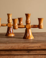 Pair of Brutalist Scandinavian Wooden Candelabras, Sweden, 1960's