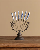 Porcelain-Handled Bronze Fruit Knives with Stand, Germany, Early 20th Century
