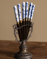 Porcelain-Handled Bronze Fruit Knives with Stand, Germany, Early 20th Century