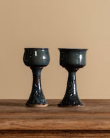 Pair of Studio Pottery Teal Goblets, USA, 1970's