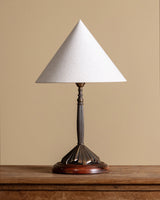 Art Deco Brass and Wood Table Lamp w/ Conical Shade, Europe, 1930s