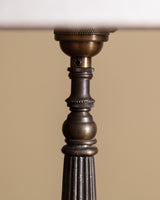 Art Deco Brass and Wood Table Lamp w/ Conical Shade, Europe, 1930s