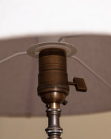 Art Deco Brass and Wood Table Lamp w/ Conical Shade, Europe, 1930s