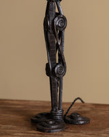 Wrought Iron Swirl Motif Lamp w/ Hand Painted Shade, Italy, 1920s