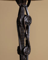 Wrought Iron Swirl Motif Lamp w/ Hand Painted Shade, Italy, 1920s