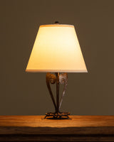 French Iron Scroll Base Table Lamp w/ Cotton Shade, 1910s