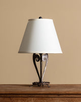 French Iron Scroll Base Table Lamp w/ Cotton Shade, 1910s