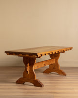 Solid Oak Notched Trestle Dining Table, France, 1960s