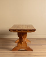Solid Oak Notched Trestle Dining Table, France, 1960s