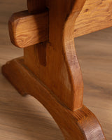 Solid Oak Notched Trestle Dining Table, France, 1960s