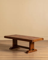 Brutalist Oak & Tile Coffee Table, Signed R. Blanchard, French, 1960s