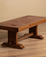 Brutalist Oak & Tile Coffee Table, Signed R. Blanchard, French, 1960s