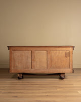 Art Deco Oak Paneled Door Sideboard w/ Turned Wood Pulls, France, 1940's