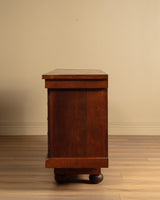 Art Deco Oak Paneled Door Sideboard w/ Turned Wood Pulls, France, 1940's