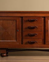 Art Deco Oak Paneled Door Sideboard w/ Turned Wood Pulls, France, 1940's