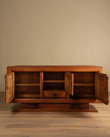 Art Deco Pedestal Base Oak & Brass Mounted Sideboard, France, 1940's