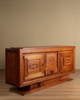 Art Deco Pedestal Base Oak & Brass Mounted Sideboard, France, 1940's