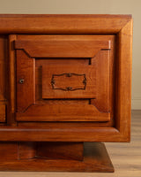 Art Deco Pedestal Base Oak & Brass Mounted Sideboard, France, 1940's
