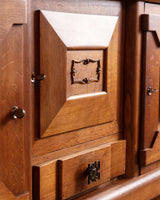 Art Deco Pedestal Base Oak & Brass Mounted Sideboard, France, 1940's