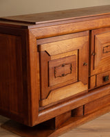 Art Deco Pedestal Base Oak & Brass Mounted Sideboard, France, 1940's