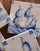 Set of 4 Delft Boat Stone Coasters
