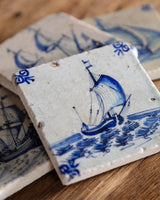 Set of 4 Delft Boat Stone Coasters