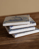 Set of 4 Delft Boat Stone Coasters