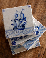 Set of 4 Delft Boat Stone Coasters