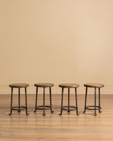 French Oak & Twisted Iron Stool, 1950s (4 available)