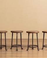 French Oak & Twisted Iron Stool, 1950s (4 available)