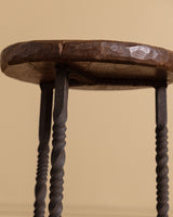 French Oak & Twisted Iron Stool, 1950s (4 available)