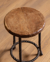French Oak & Twisted Iron Stool, 1950s (4 available)