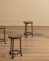 French Oak & Twisted Iron Stool, 1950s (4 available)