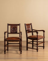Pair of Oak & Leather Open Arm Chairs, France, 1940s