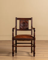 Pair of Oak & Leather Open Arm Chairs, France, 1940s