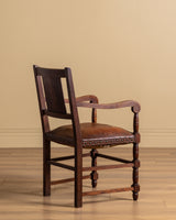 Pair of Oak & Leather Open Arm Chairs, France, 1940s
