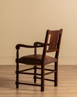Pair of Oak & Leather Open Arm Chairs, France, 1940s