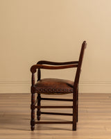 Pair of Oak & Leather Open Arm Chairs, France, 1940s
